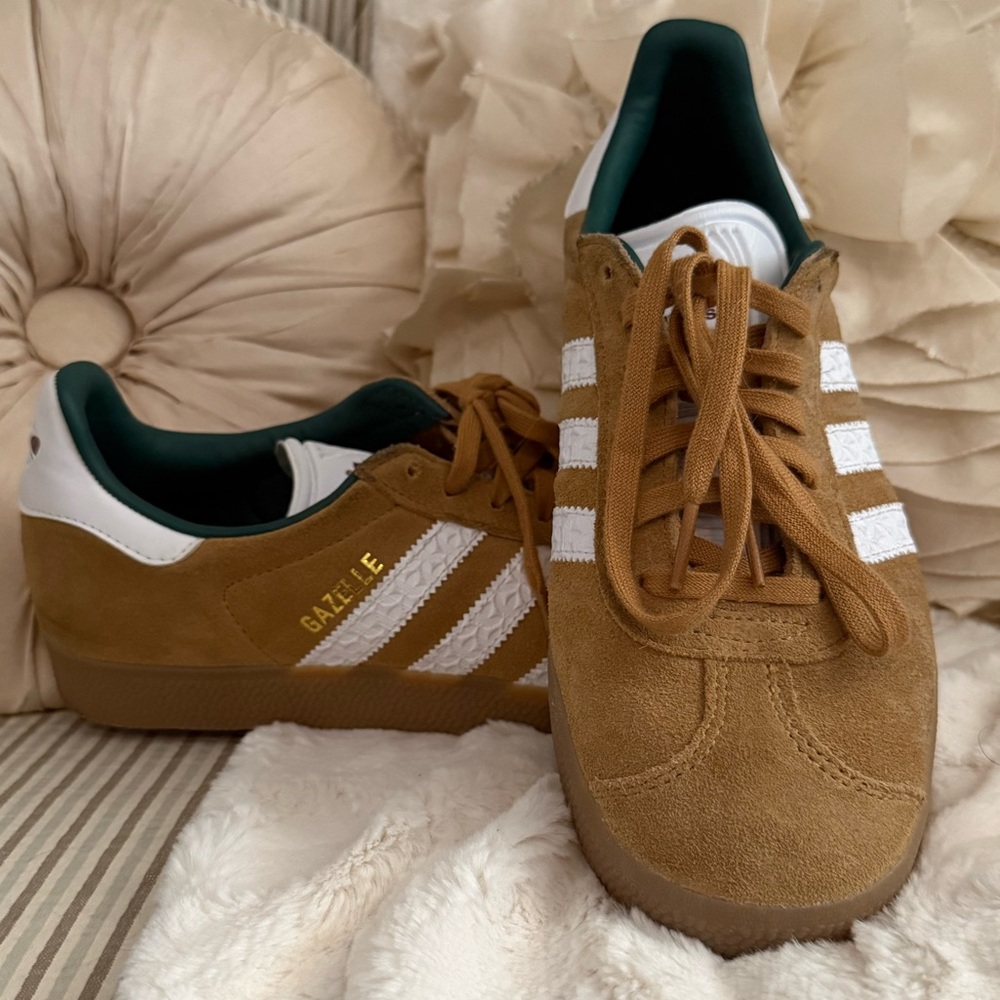 adidas Gazelle Brown White Green Athletic Shoes